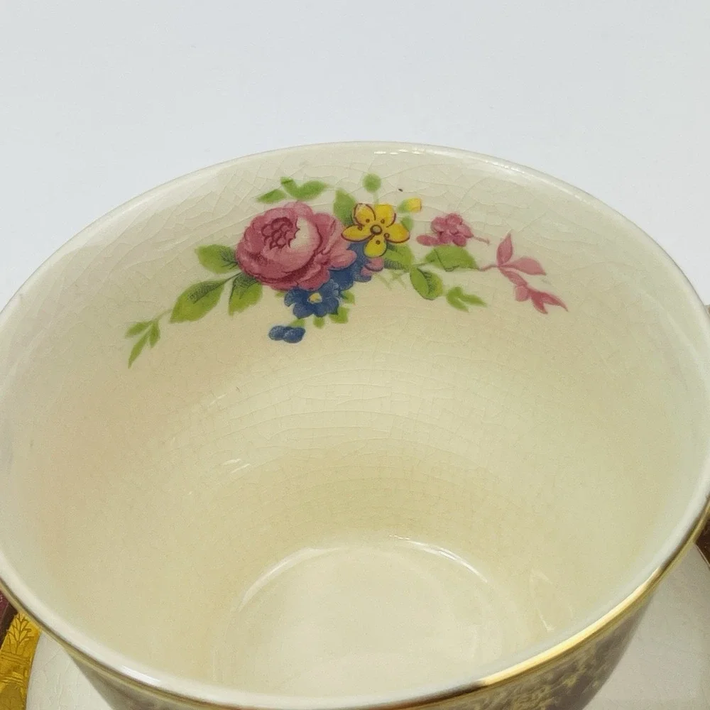 Century by Salem Aristocrat‎ 23 Karat Gold Tea Cup and Saucer Floral Crazing